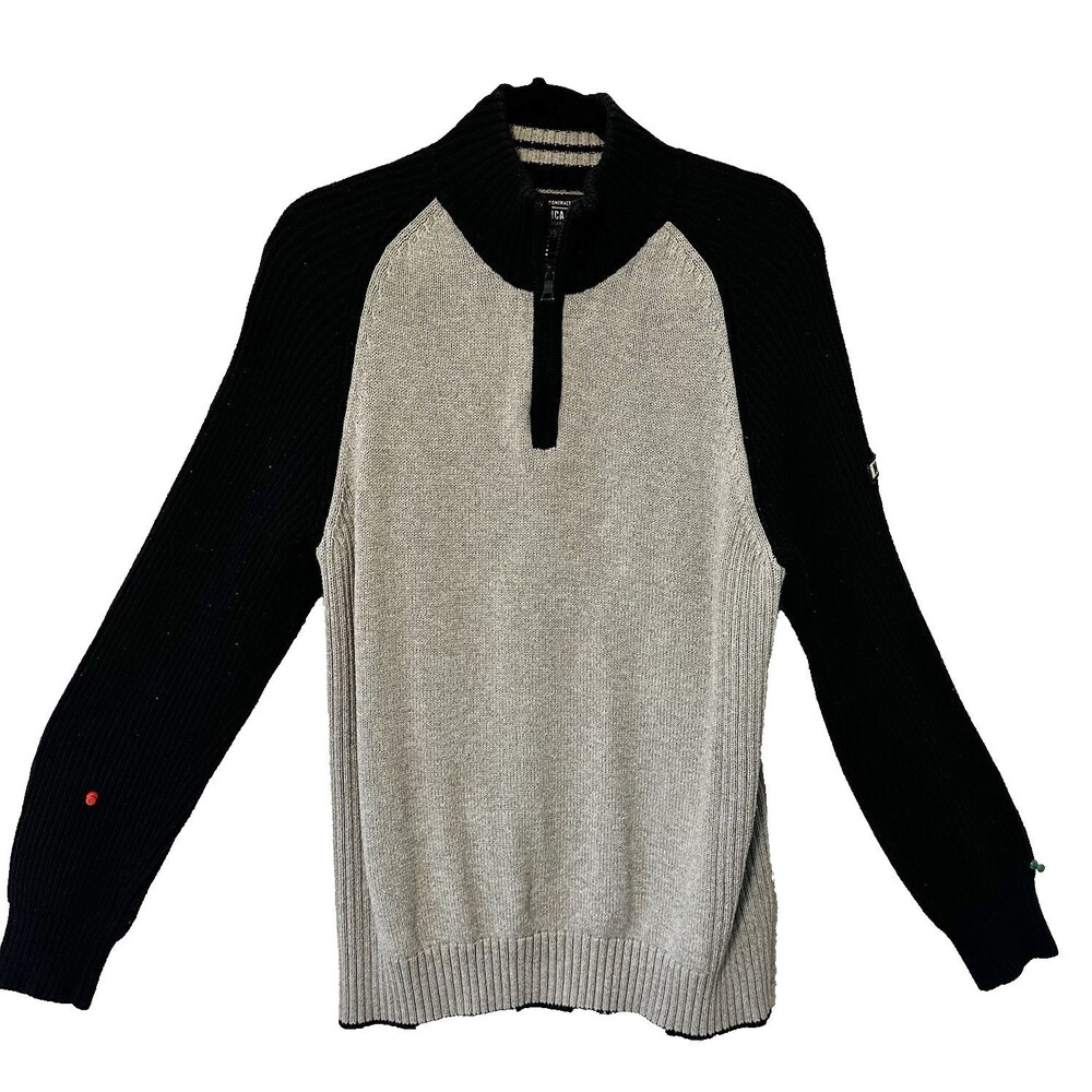Nauitica Jeans Half Zip Gray Sweater Size Large 100% Cotton Preppy Nautical‎